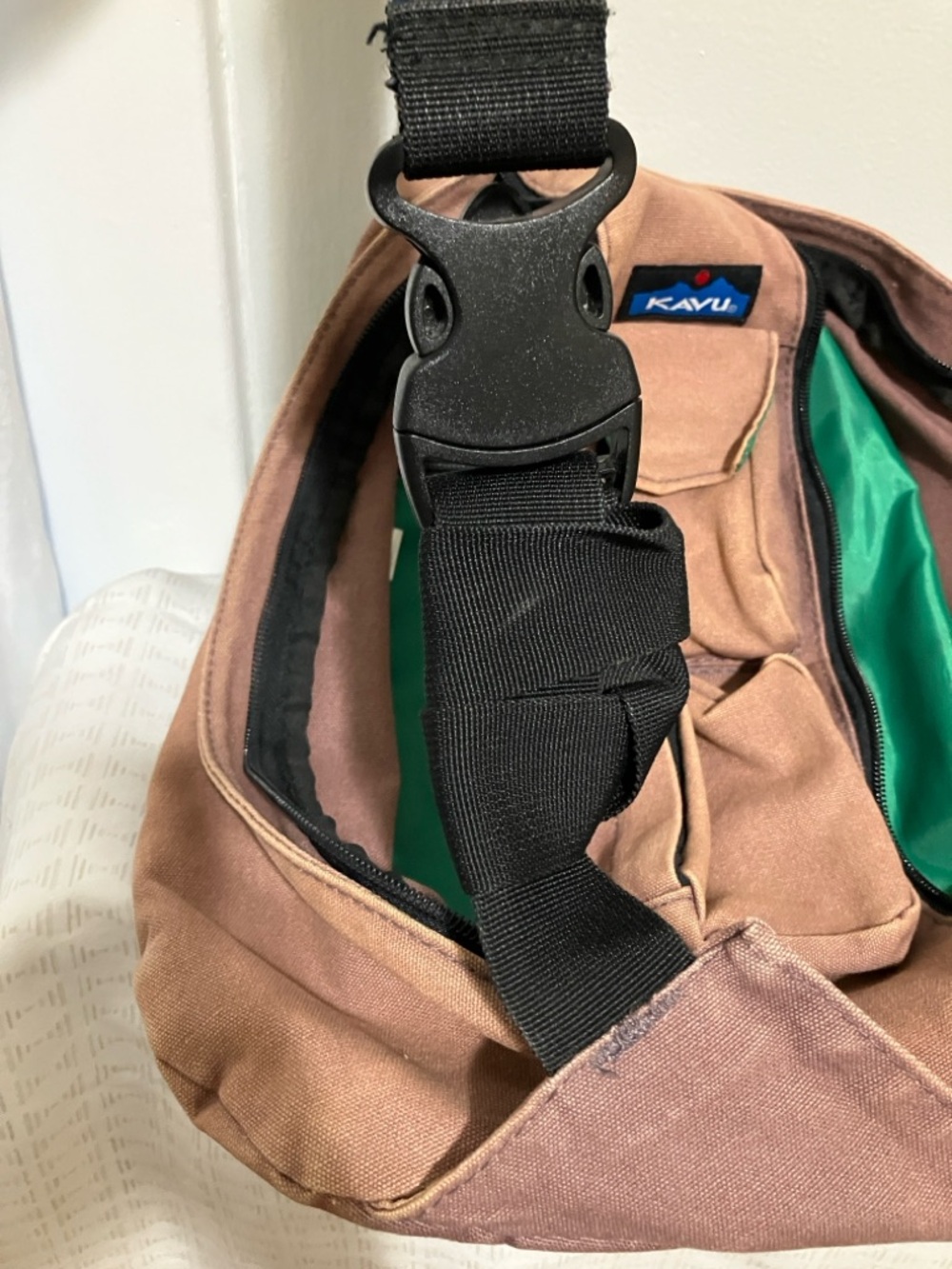 Kavu Tan Canvas Sling with Blue-White Braided Strap - Picture 10 of 11